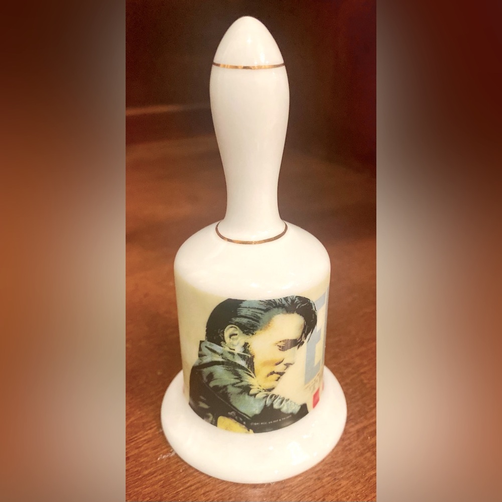 VTG Elvis Presley Collectible Hand Bell Ceramic Gold 30TH Anniversary Of Career.
